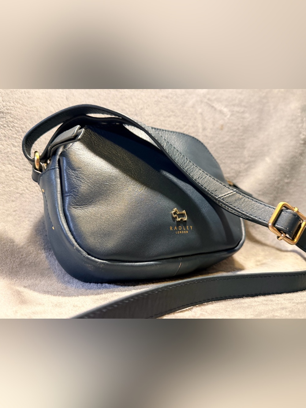 RADLEY LONDON Dark Blue Leather Crossbody with Gold Hardware - Picture 1 of 10